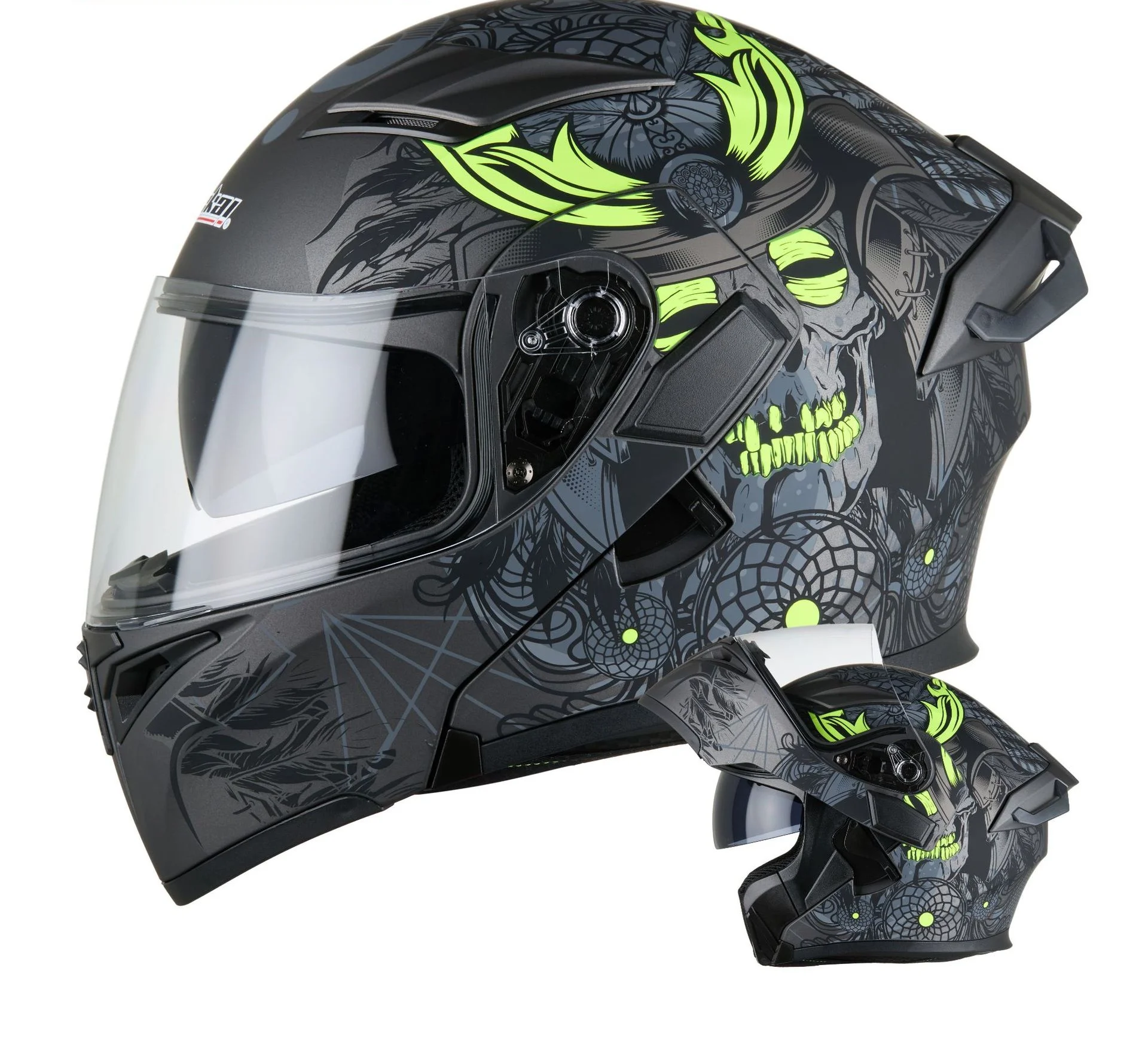2026 New Retro Double Visor Racing Flip up ABS Motorcycle Helmet with Quick Release Closure All Seasons Available