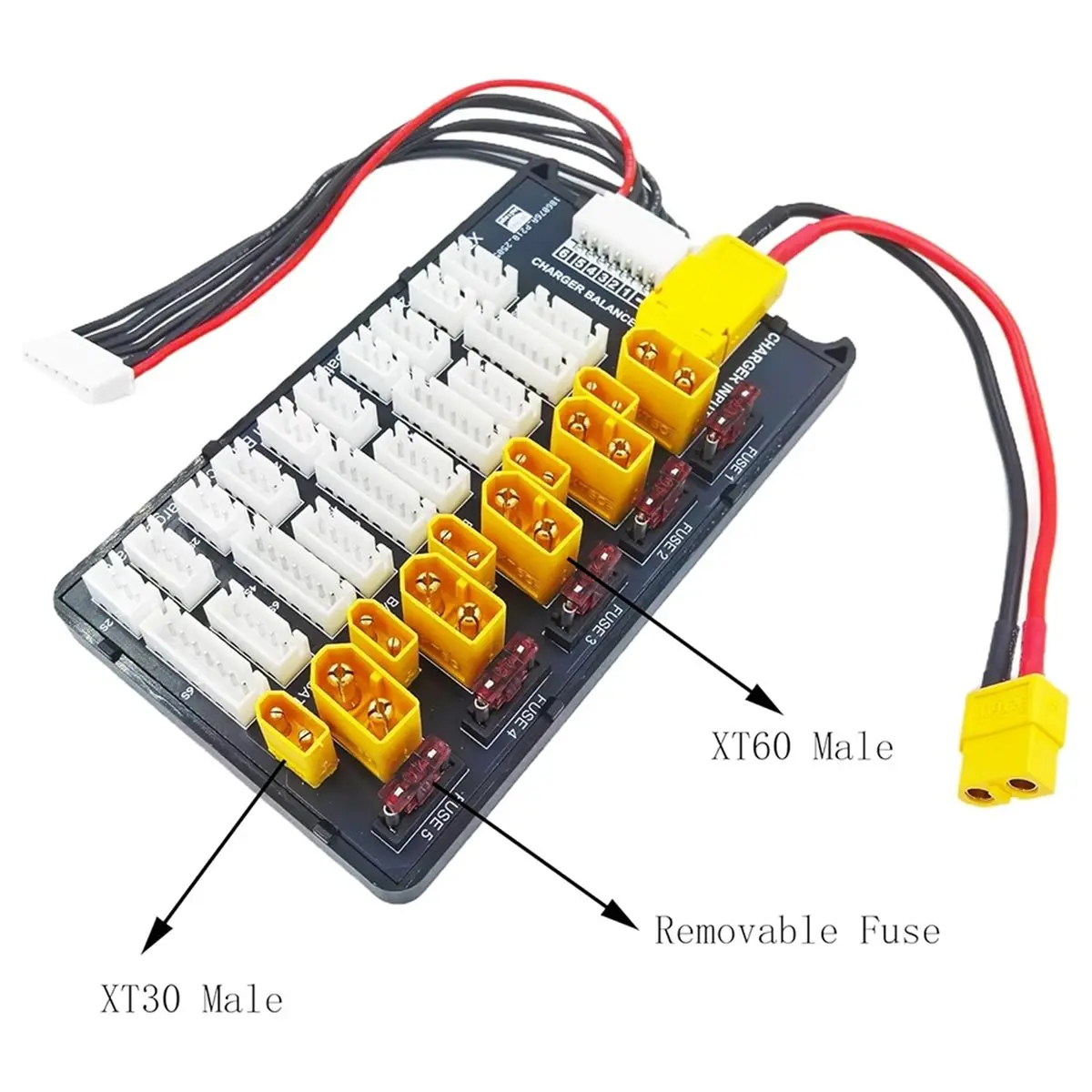 (DT37) XT60 XT30 RC Lipo Battery Parallel Charging Board - Supports 5 Packs for 2S-6S Lipo Batteries with Safety Fuses