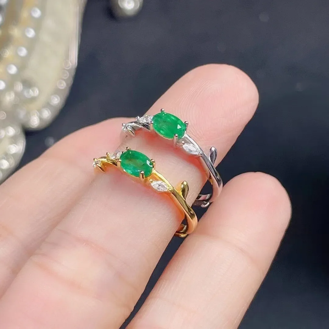 Elegant Engagement Ring for Woman 0.4ct Natural Colombia Emerald Ring with 3 Layers 18K Gold Plating925 Silver Emerald Jewelry