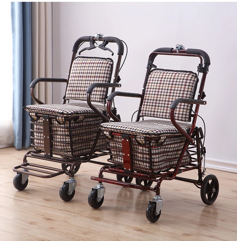 Portable trolley elderly scooter folding shopping cart can sit four wheels to buy vegetables elderly trolley home helper