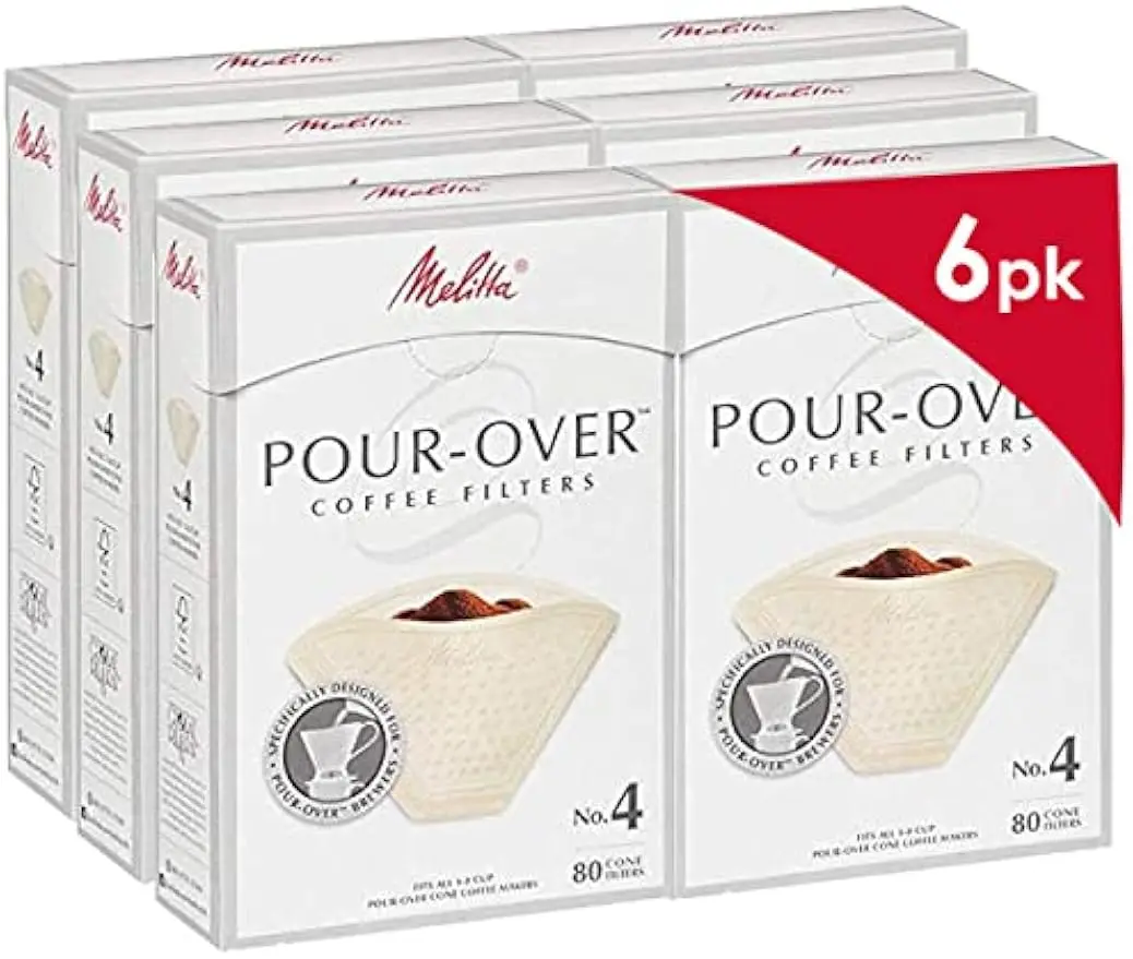 

Premium #4 Cone Coffee Filters, Beige, 80 Count per Pack (6 Packs Total) for Pour-Over Brewing
