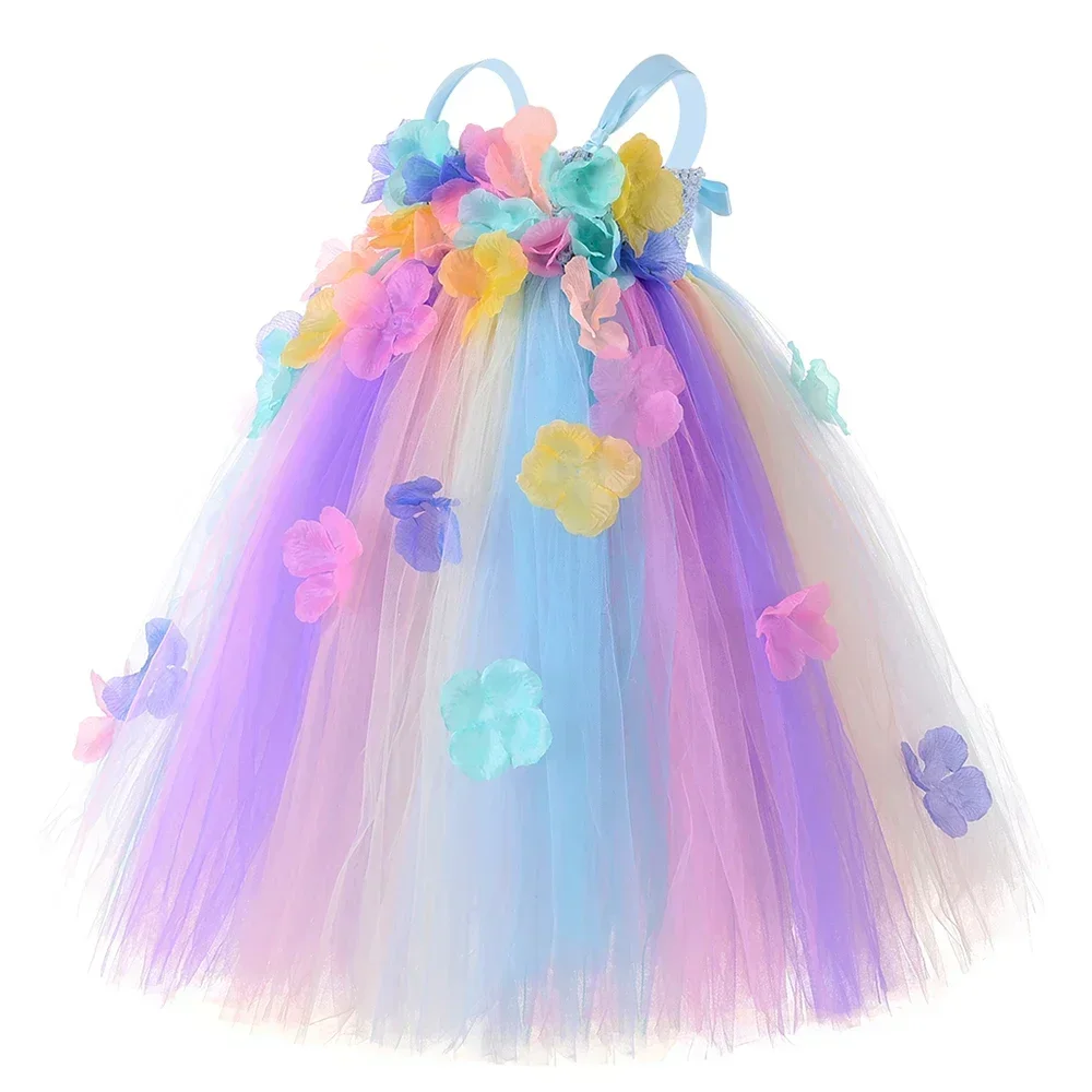 Girls Flower Fairy Tutu Dress Costume Tulle Flower Girl Dresses for Wedding Pageant Ball Gown Kids Birthday Party Princess Dress