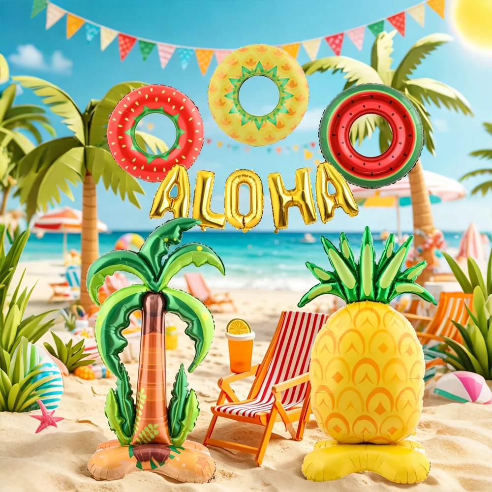Riesiges Ananas- und Kokosnussbaum-Ballonset, Erdbeer- und Wassermelonen-Ballon, ALOHA Buchstaben-Ballon, für Hawaiianische Partydekoration – Detail 6