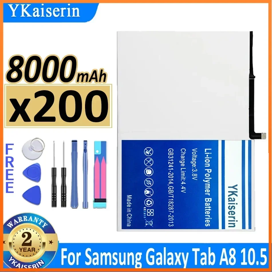 YKaiserin HQ-6300SD HQ-6300NA Battery for Samsung Galaxy Tab A8 10.5 SM-X200 SM-X205 Batterie 8000mAh + Tools Warranty 2 Years