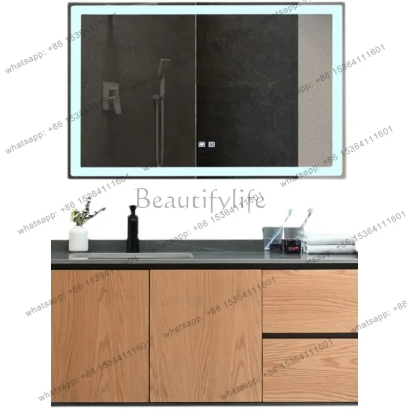 Slate bathroom cabinet combination modern simple solid wood sink bathroom smart oak wash bathroom cabinet