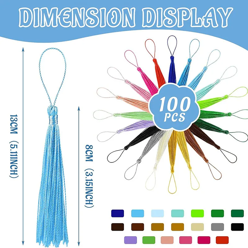 100Pcs/Pack Bookmark Tassels Fringe Brush Handmade Soft Craft Mini Tassels with Loops for DIY Crafts Jewelry Making Accessories