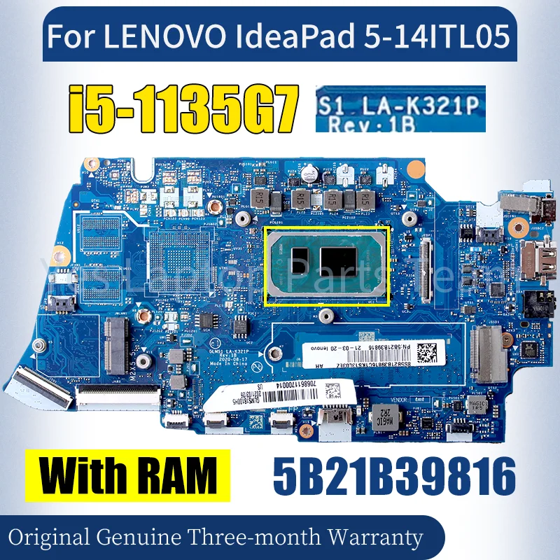 

LA-K321P для LENOVO IdeaPad 5-14ITL05, материнская плата для ноутбука 5B21B39816 SRK04 i5-1135G7, материнская плата для ноутбука с оперативной памятью