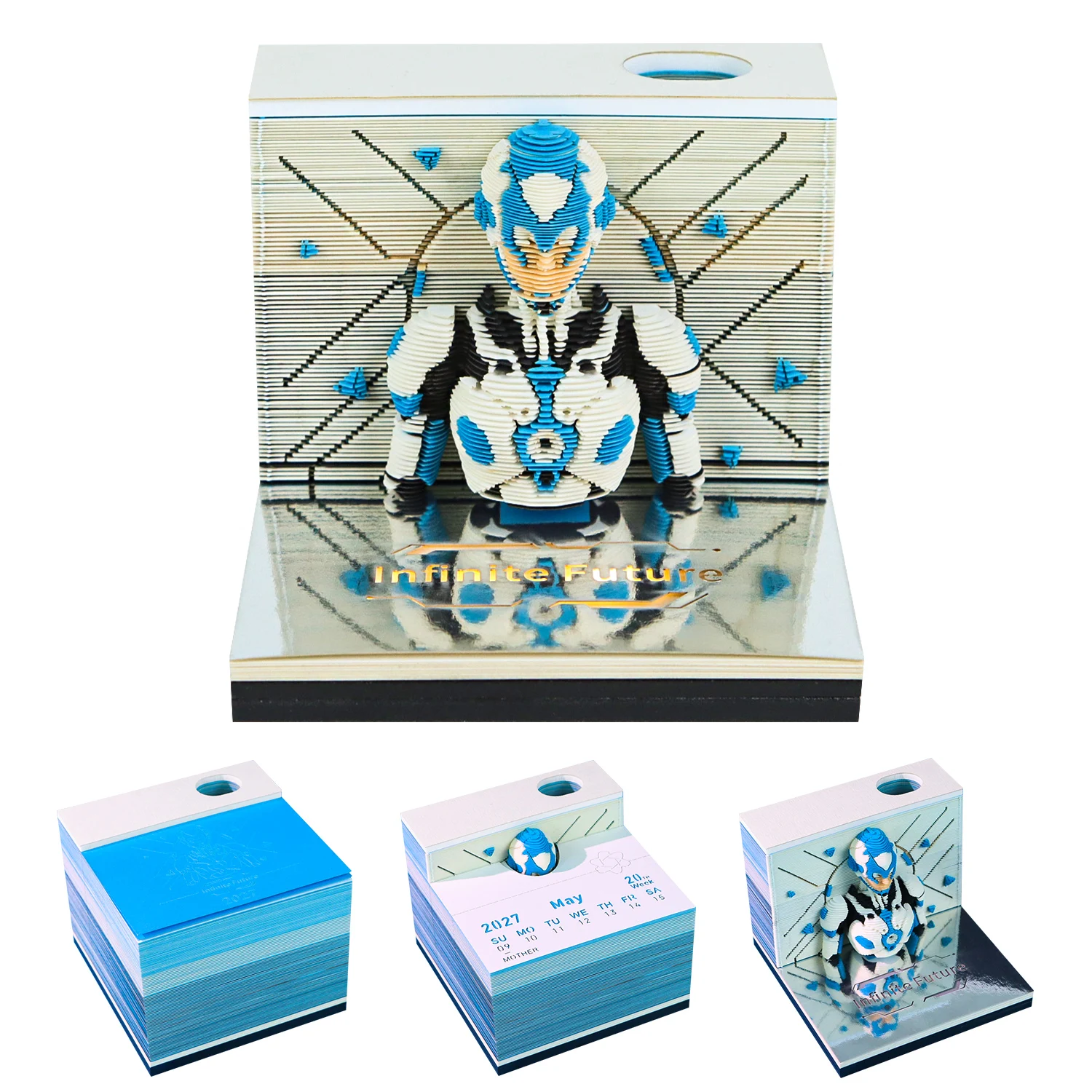Time Piece Calendar 2027 Desk Calendar Infinite Future 3D Tear-away Calendar Paper Carving Art Memo Pad Notepad Gifts Christmas