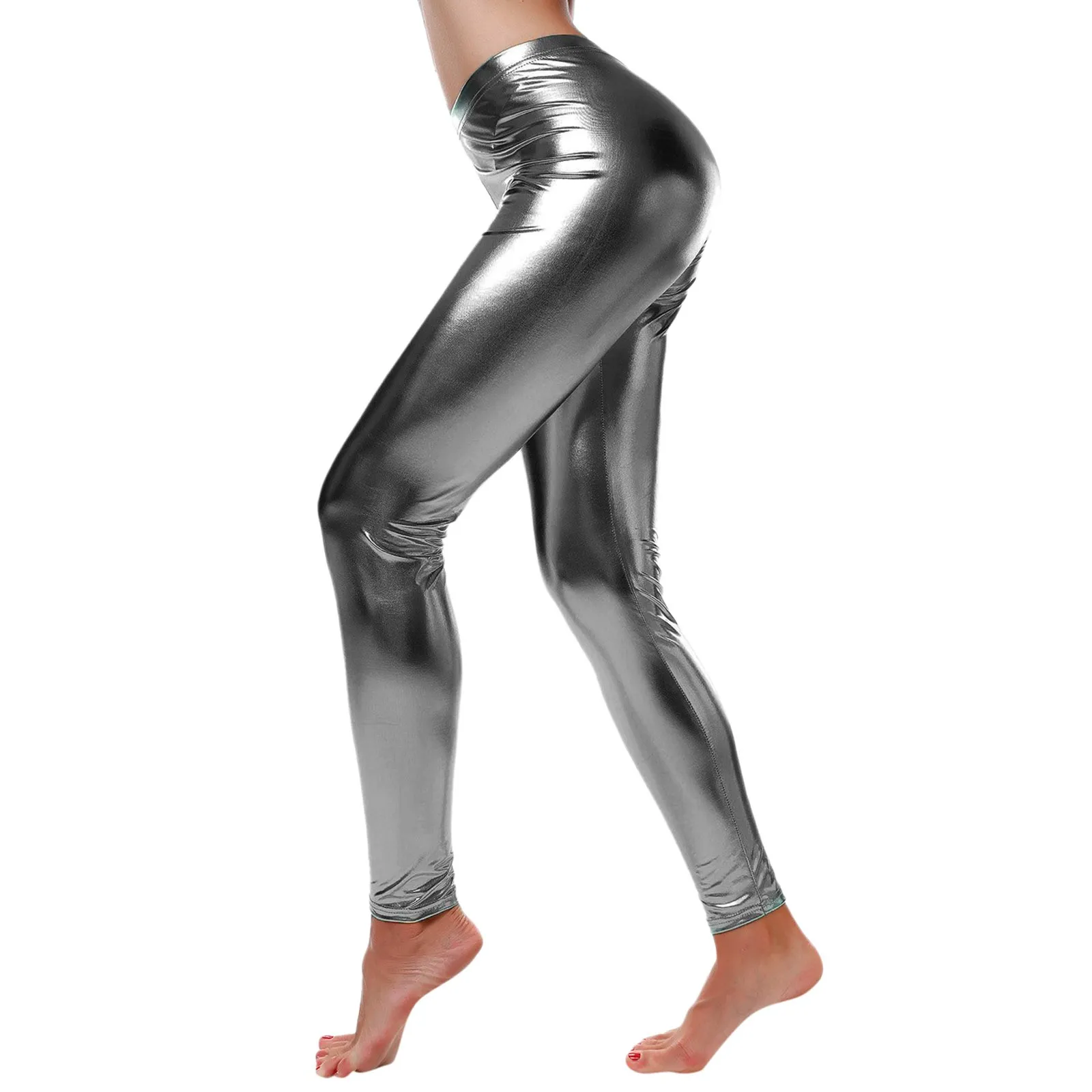 Women Waist Legging Leggings Faux Leather Look Wet Trousers Pants Yoga Pants