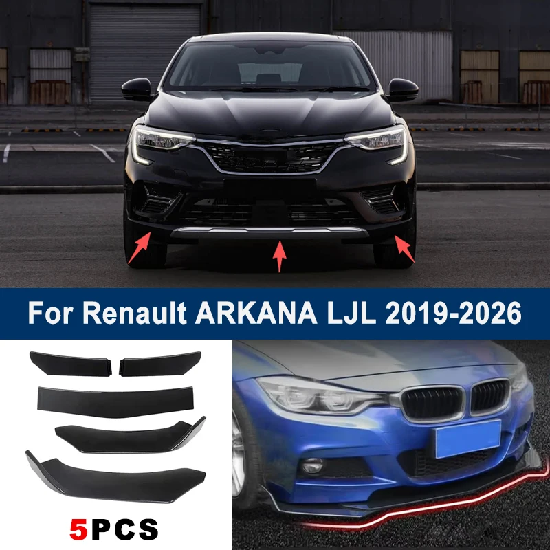 

Adjustable 5Pcs Sectional Front Spoiler Lip For Renault ARKANA LJL 2019-2026 Front Bumper Splitter Car Exterior Sport Body Kit