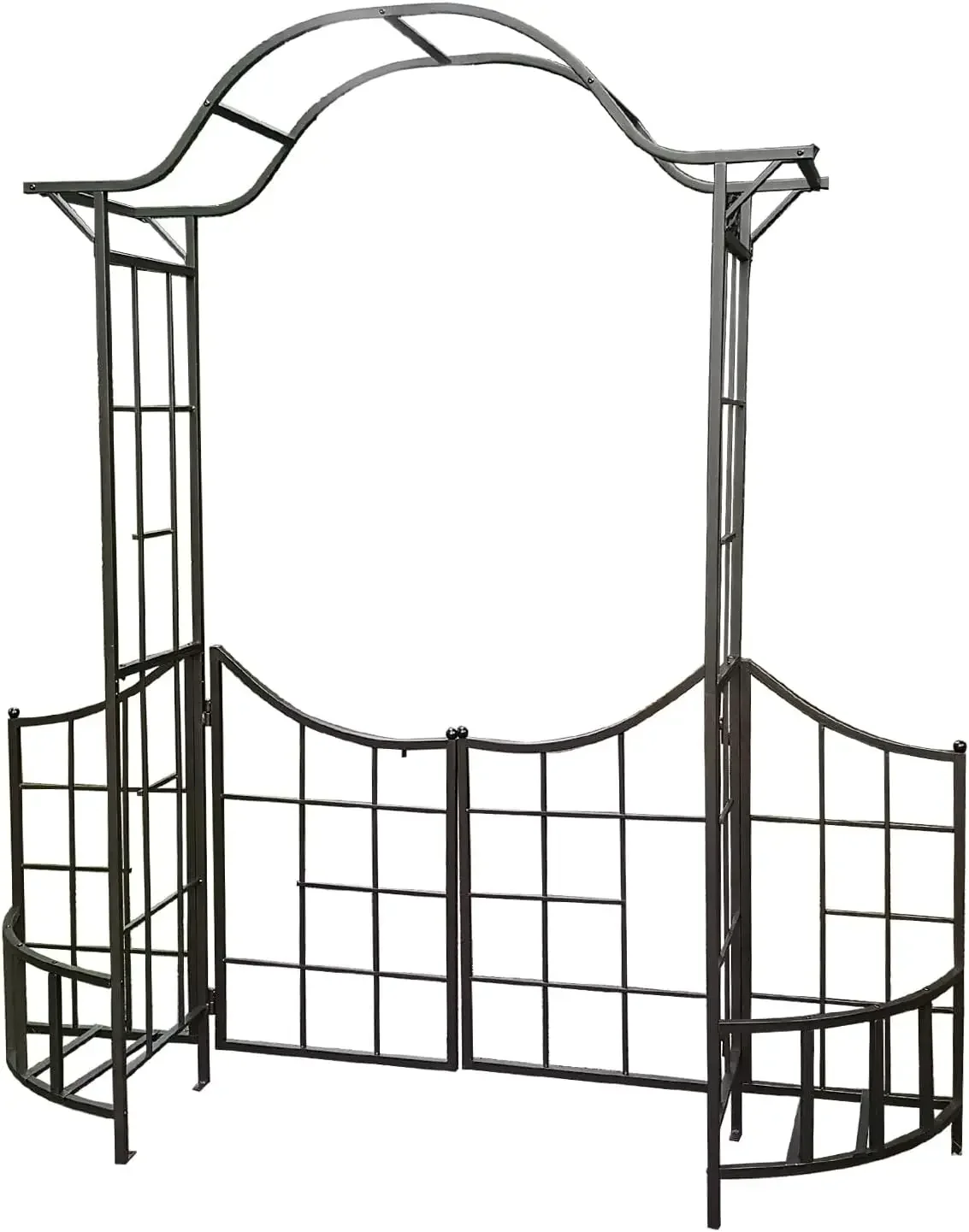 Steel Garden Arch Arbor Trellis W/Gate, 7.5 Ft Height | Fence and Planter Holders, for Climbing Plants, Brownish Bronze