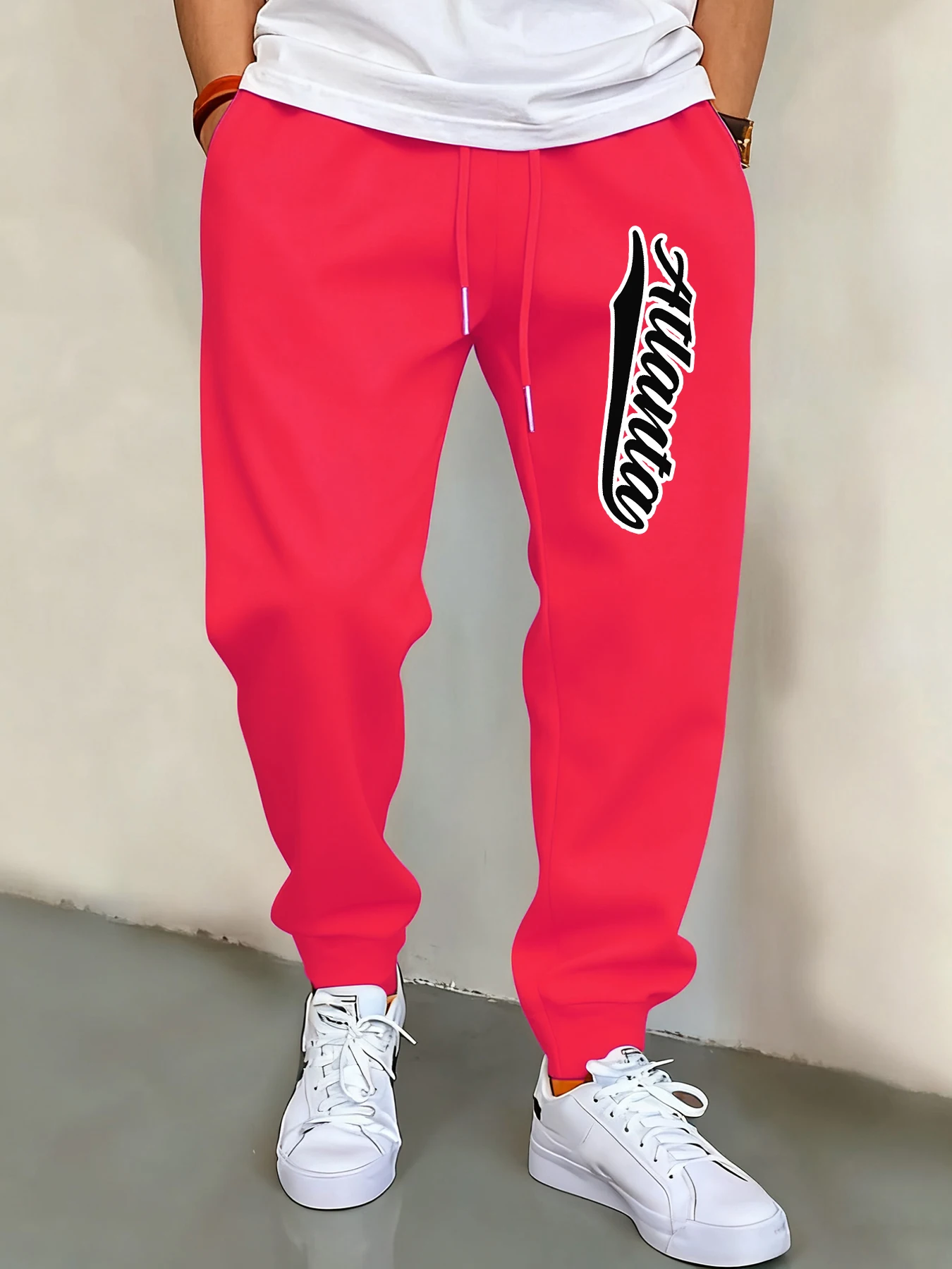 

Atlanta Art Letter Design Мужские повседневные базовые брюки на шнурке Универсальные карманные модные спортивные штаны Унисекс Модные уличные брюки