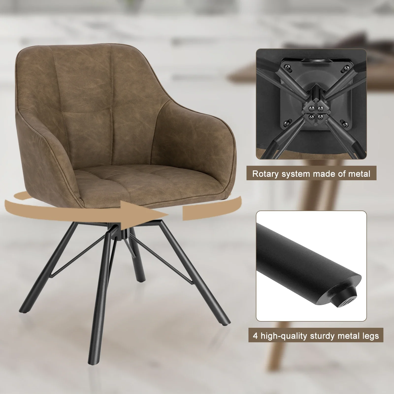 WOLTU 2 Stück/Set gepolsterter, bequemer Küchenstuhl, drehbarer Esszimmerstuhl mit Armlehnen und Rückenlehne für Restaurant, Wohnzimmer, Zuhause – Detail 29
