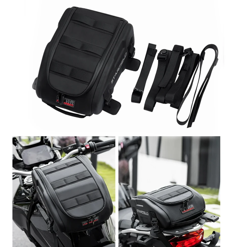 

Сумка на спинку сиденья мотоцикла, хвостовая коробка для верховой езды, гоночный жесткий чехол большой емкости, сумка для багажа, черные сумки для топливного бака со съемной регулировкой