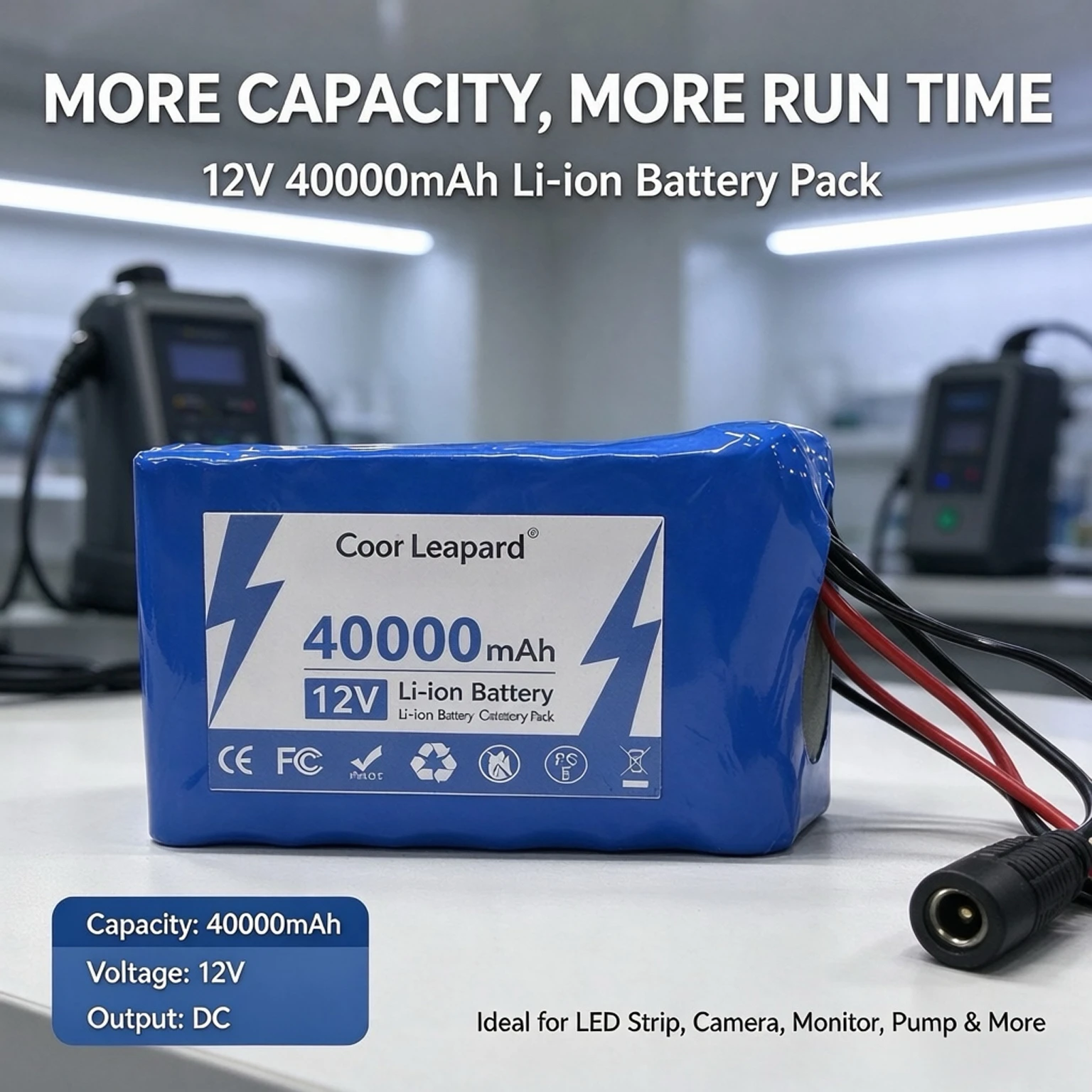 Cool Leopard 12V 40Ah Li-ion Battery Pack Built-in BMS DC Output Rechargeable Battery for LED Light CCTV Camera Outdoor Devices