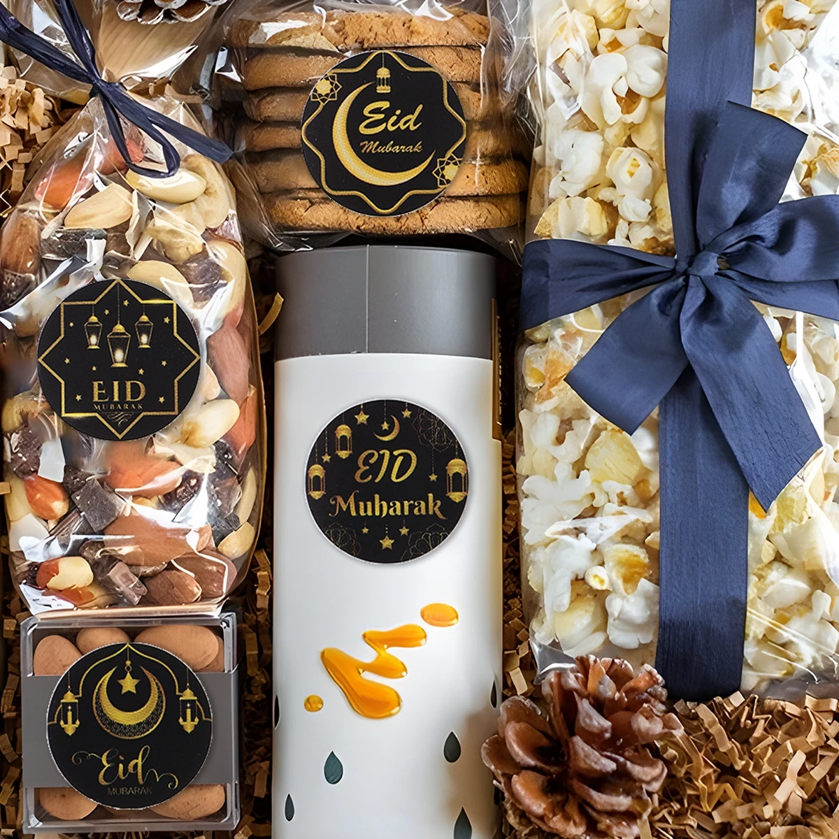 500PCS Eid Mubarak Roll Stickers Candy Bag Gift Box Labels 2025 Ramadan Kareem Decoration For Home Muslim Islamic Party Supplies