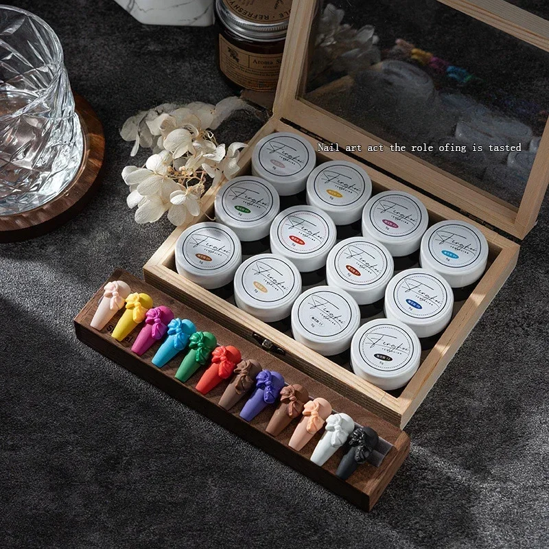 12pc 3D Nail Art Carving Gel Kit Manicure Modelling Carved Solid MudPlasticine UV Gel Nails Painting Removable 3D Embossment Gel