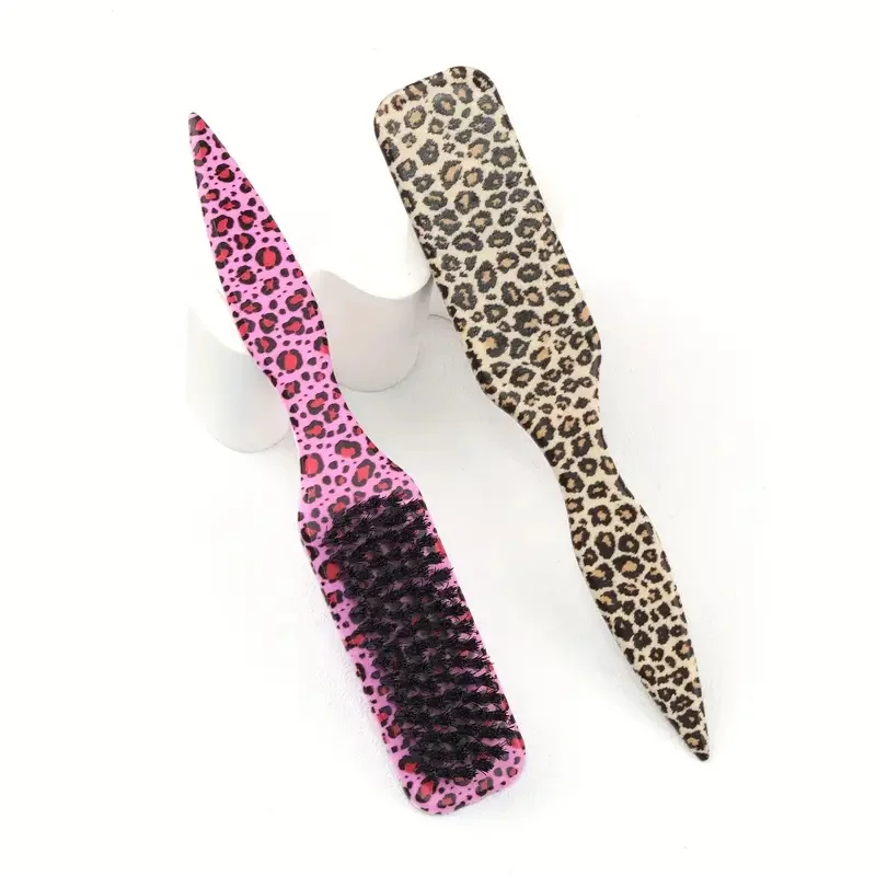 Leopard Print Boar Bristle Slick Back Hair Brush Slick Back Hair Styling Brush Combs for Sleek Ponytail Bun and Smoothing Hairs