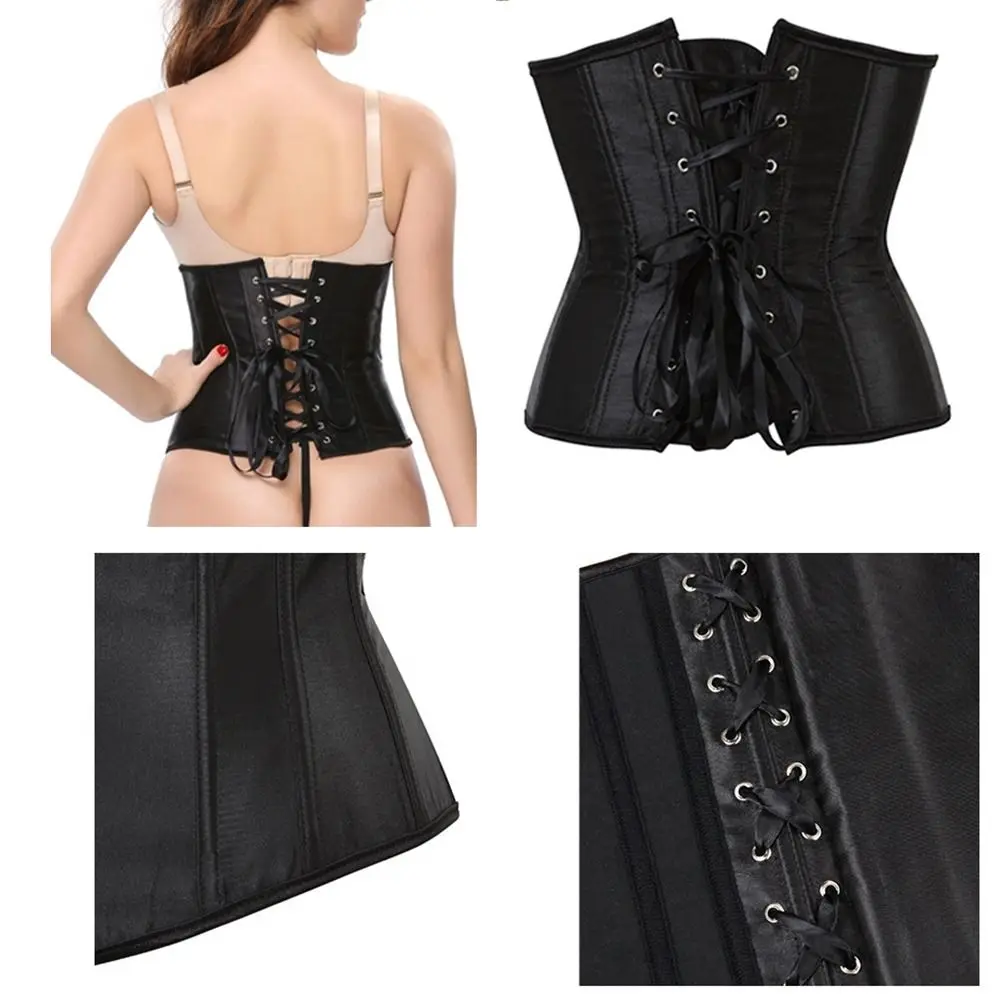 Women Gothic Sexy Satin Underbust Corset Bustier Waist Cincher Slimming Body Shaper Corselete Lingerie Plus Size Party Clubwear