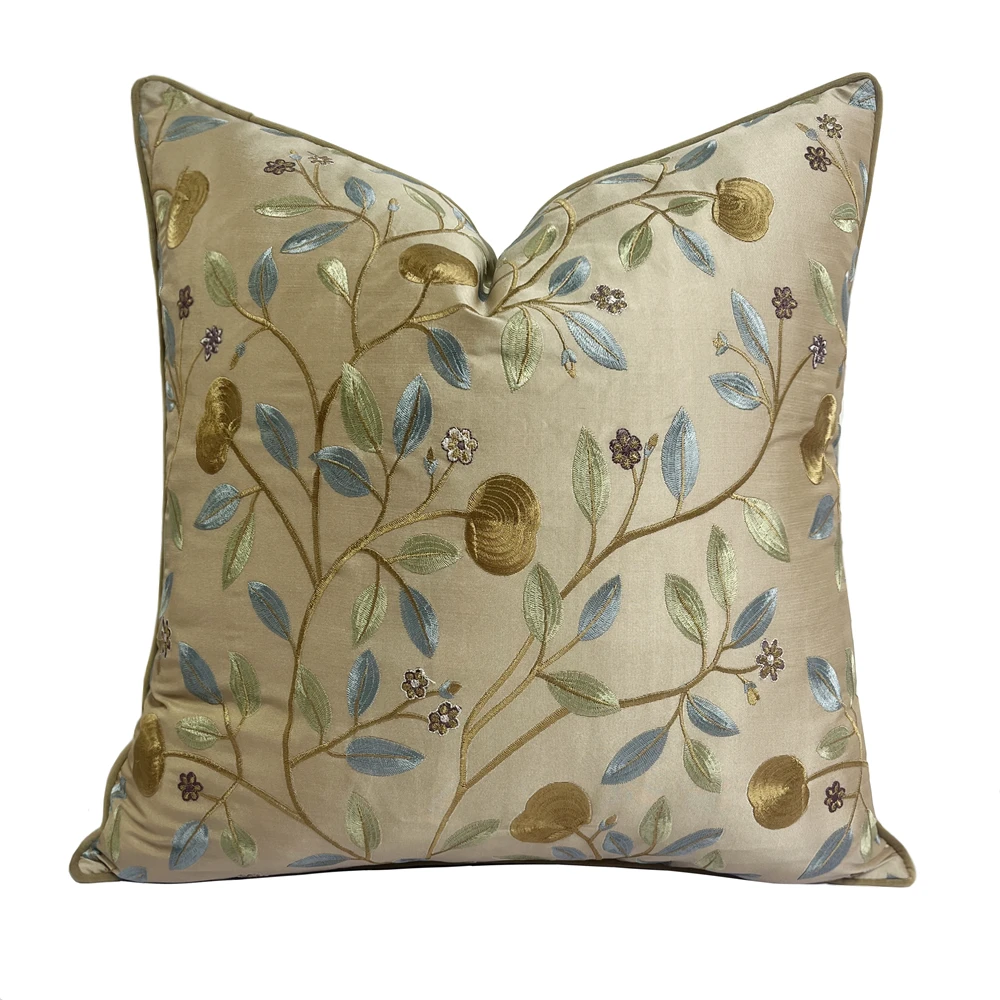 Luxury Fashion Designer Camel Square Pillow Case Embroideried Leaves 18x18
