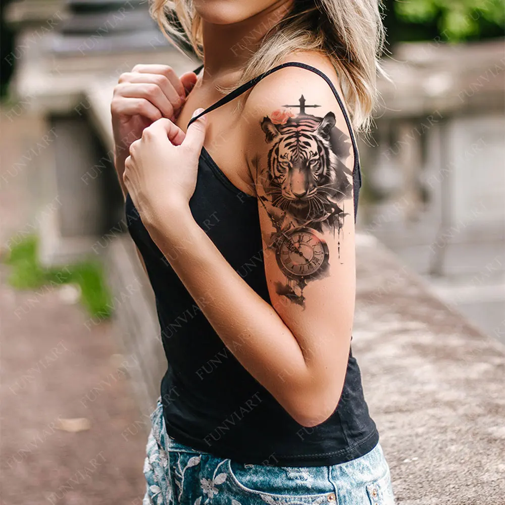Waterproof Animal Temporary Tattoos for Men Wolf Tiger Skeleton Fake  Tattoo Stickers for Women Hand Arm Sleave Body Decoration