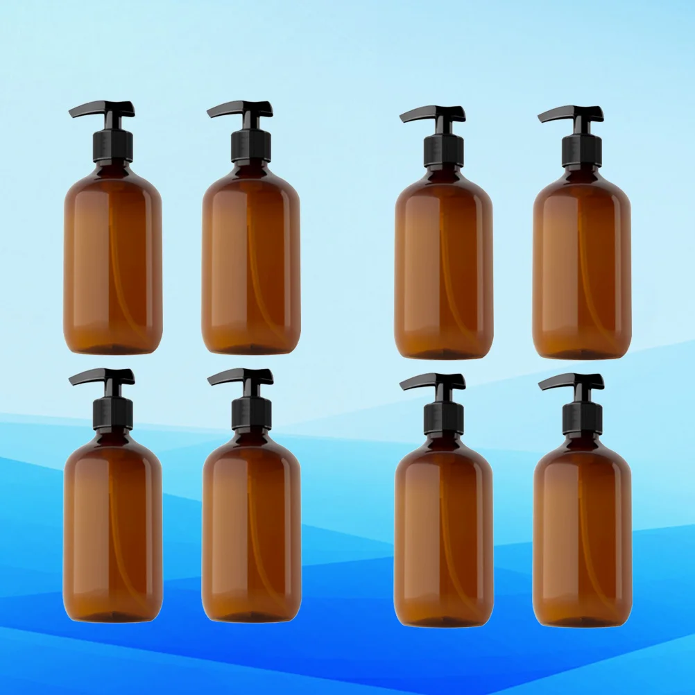 

8pcs 300Ml Pe Refillable Subpackaging Bottle For Shampoo Lotion Conditioner Travel Press Pump Empty Bottle Brown Thicken