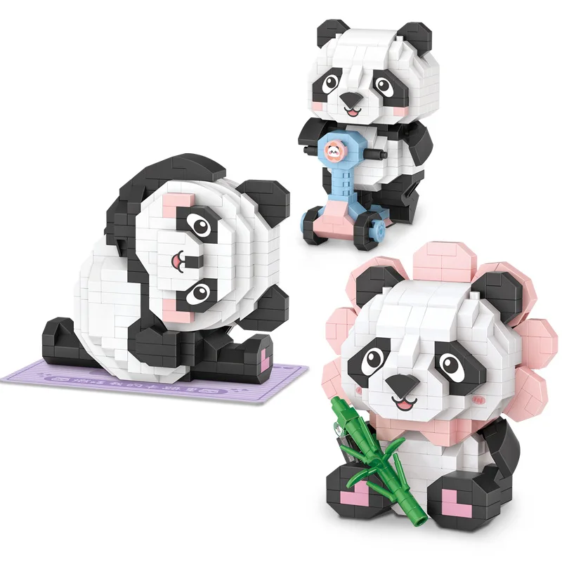 Mini partículas elétricas de sobremesa criativa Loz Building Blocks, Panda Assembly Decoration, brinquedos educativos para meninos e meninas,