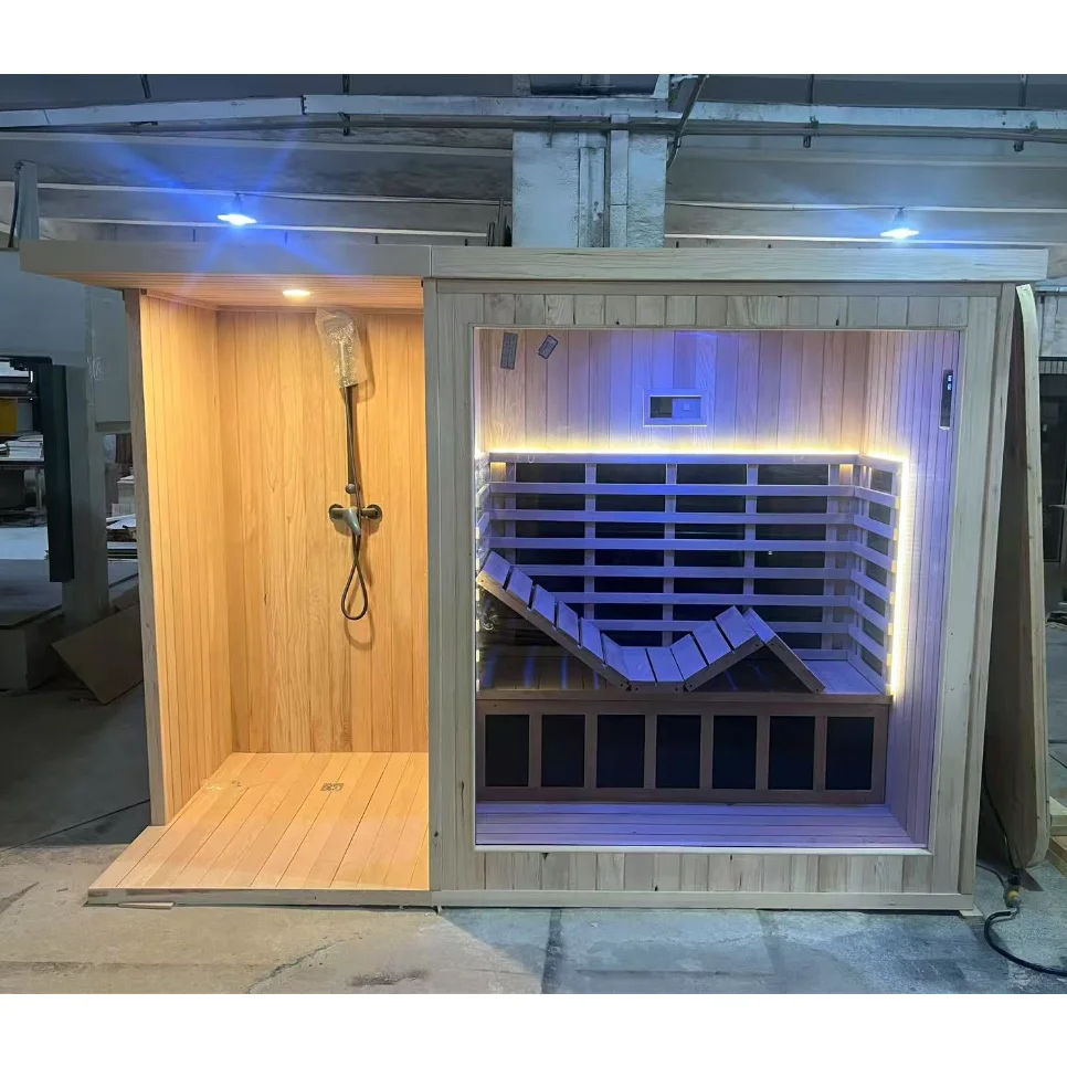 Custom Large Indoor Electric Modern Solid Wood Sauna 4-8 Person Dry & Wet Steam Shower Room for Villa