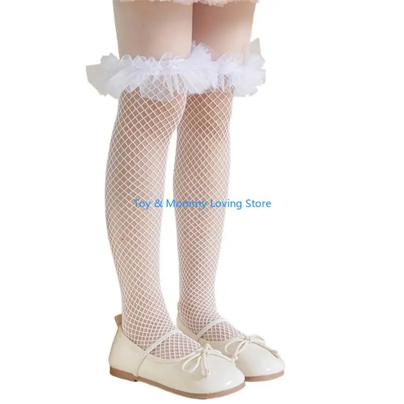 

Y1QF Thigh High Socks Ballet Girl Over the Knee Socks Hollowout Socks Child Leggings School Student Lace Trim Stockings