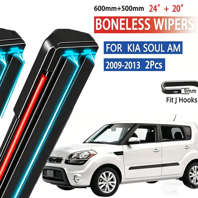 

2pcs For KIA Soul AM 2009 2010 2011 2012 2013Car Front Wiper Soft Rubber Boneless Wiper HD Quiet Automotive Wiper 24"+20"