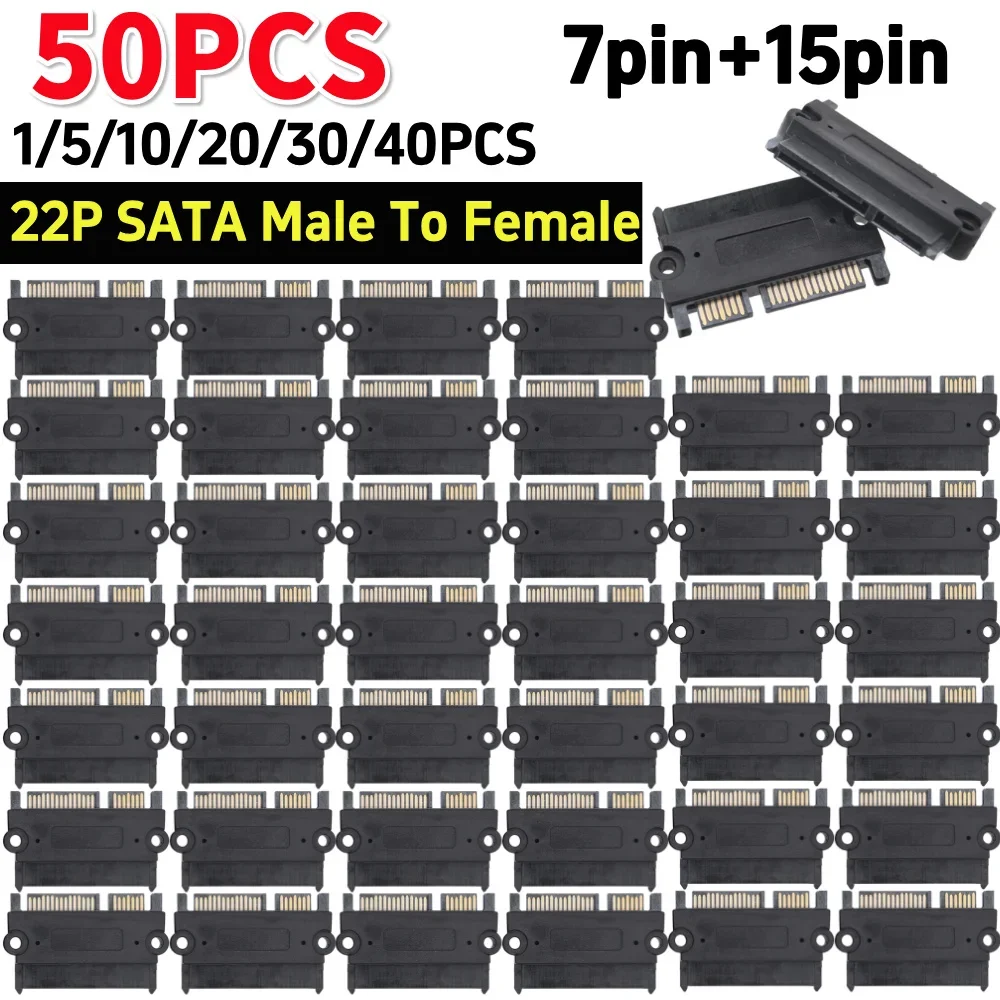 1-50pcs SATA Male To Female Power Data Converter 22Pin 7 15 Male To Female Straight Head Converter Head SATA To SATA Converter