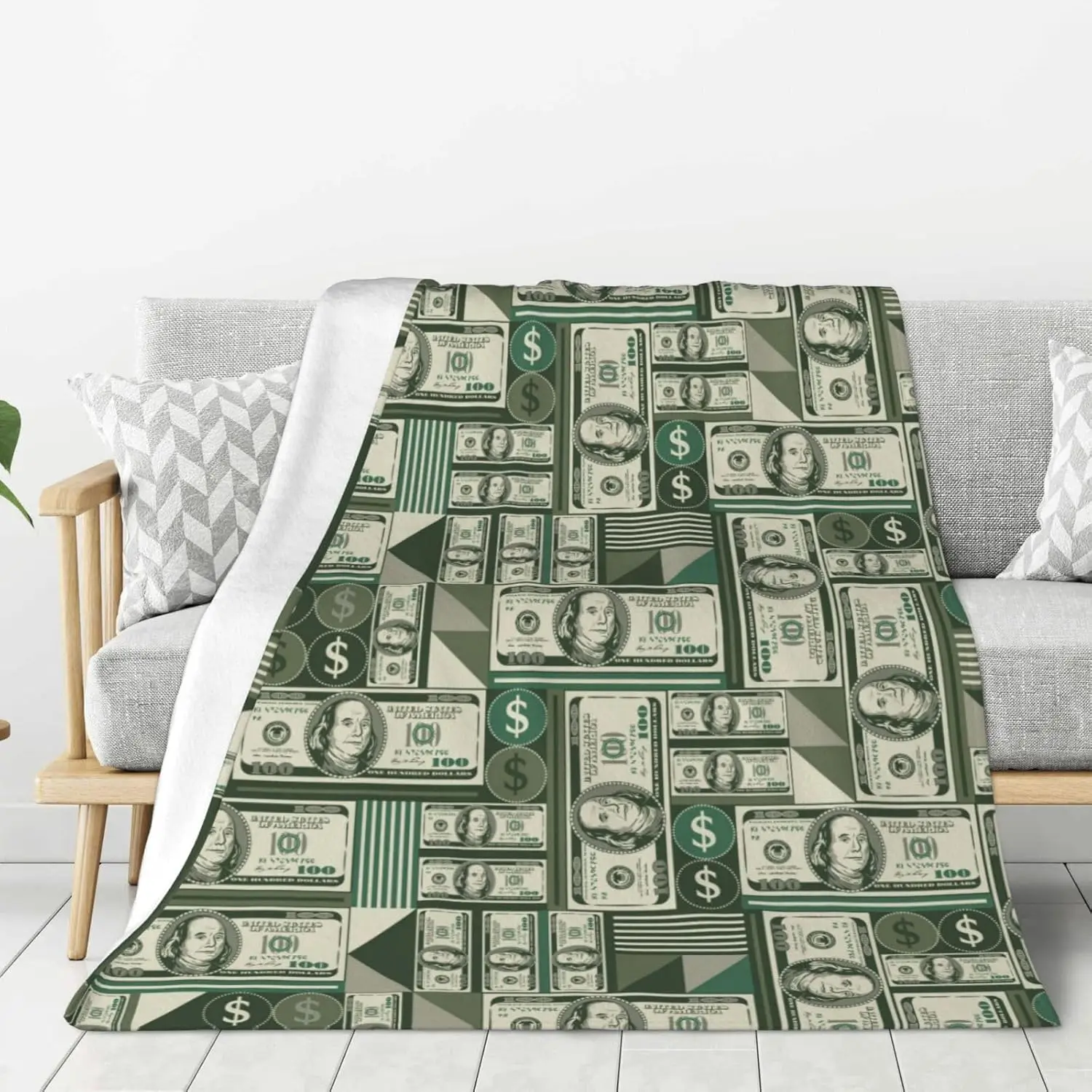 

Money Throw Blankets All Season Ultra Soft Warm Hundred Dollar Bill Print Fleece Blanket For Home Bed Sofa Couch Chair Outdoor