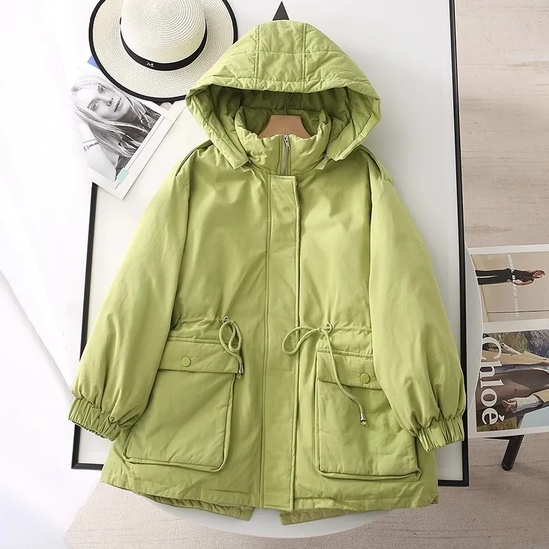 Thiened! Super caldo! ex Parka Sle Piumino sciolto di media lunghezza Jaet Cappuccio staccabile Street Sle Cappotto autunnale in piumino bianco