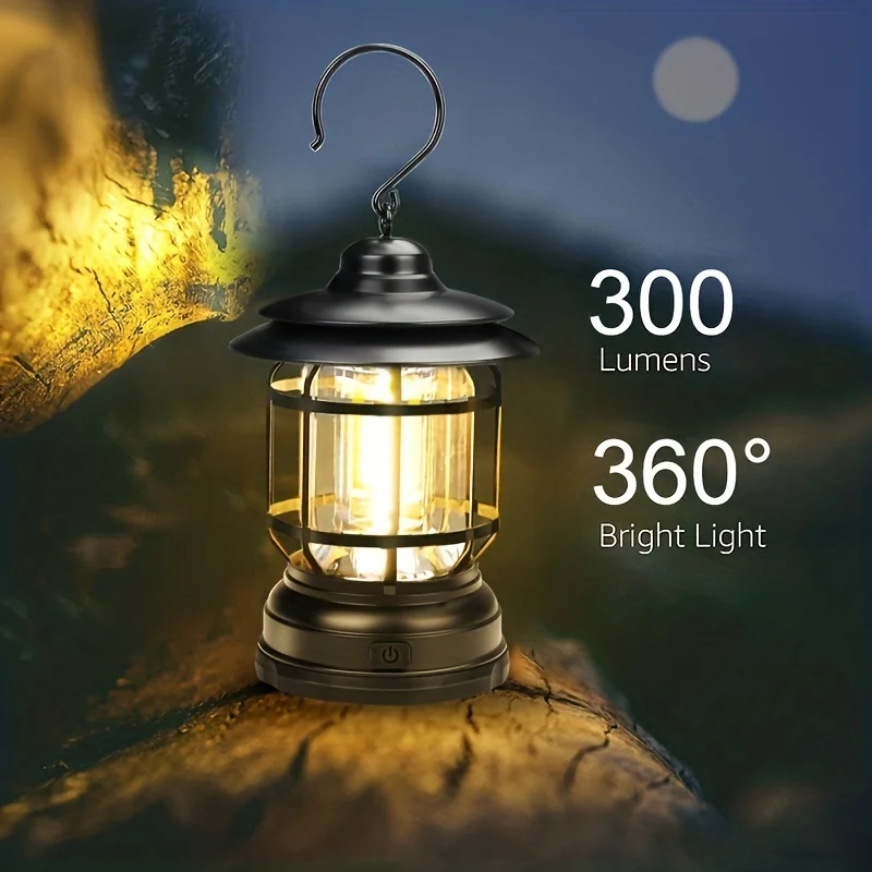 1PC Rechargeable Outdoor Camping Lights Retro Portable Camping Tent/Table Lamp Hanging Lights Garden Decoration Without Battery