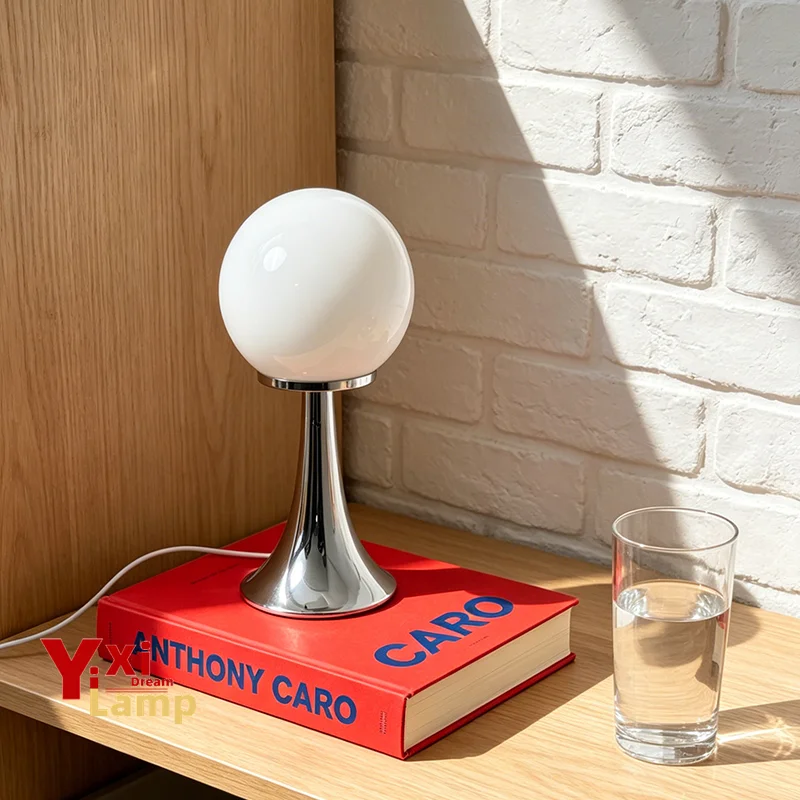 Murano Glass Minimalist Sphere Table Lamp, Plug-in LED Light for Modern Bedroom & Living Room Aesthetic Home Decor