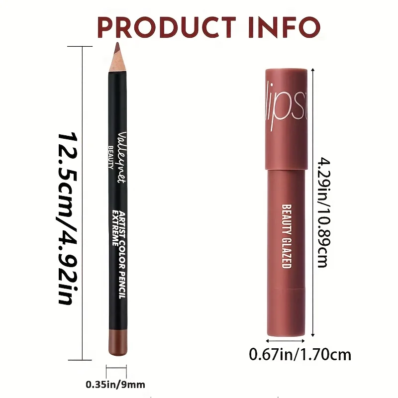 2pcs/Set Nude Brown Matte Lip Liner and Lipstick Combo Set, Lip Liner Makeup Long Lasting Waterproof Lip Liner for Women