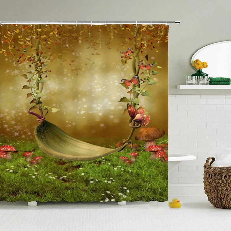 Fairy Dream Forest Shower Curtain Waterproof Bathroom Curtain Polyester Cartoon Fantasy Bath Curtain Home Decoration With Hooks