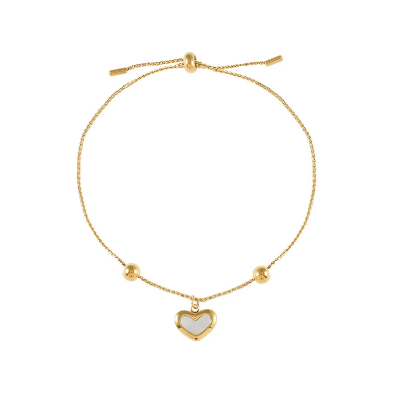 ANENJERY 316L Stainless Steel Shell Love Heart Pull Bracelet Women\'s Simple Fashion Daily Jewelry  pulseras mujer