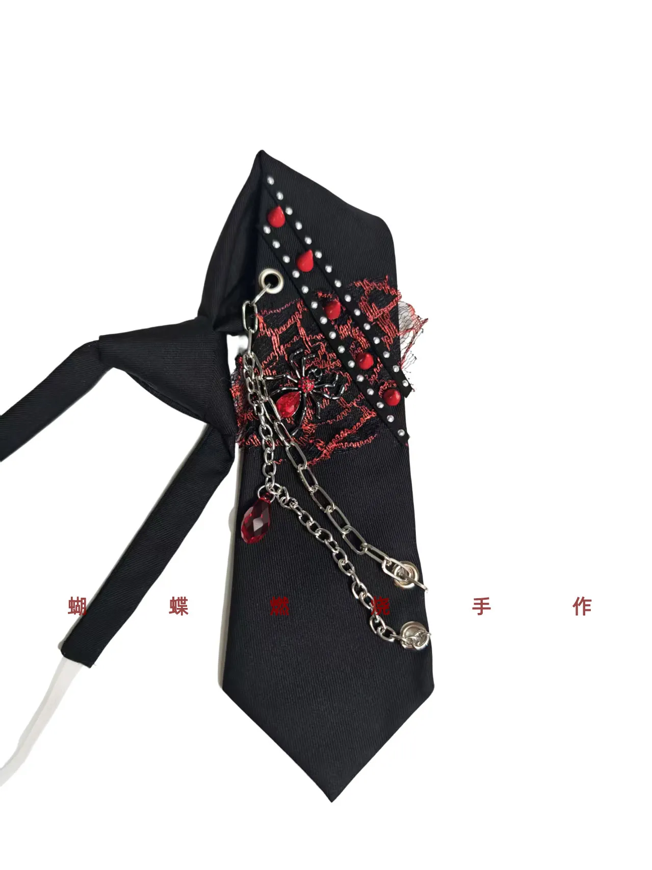 

Tie Dark Punk Rivet Necktie Fashion Spider Chain Halloween Necktie Red and Black Personality Cool Necktie