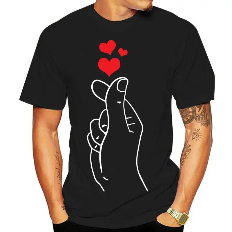 Printed Finger Heart T-Shirt For Men Men's T Shirt Tee Shirt Clothes Fitness Short Sleeves Design Tops Camisas Baratas