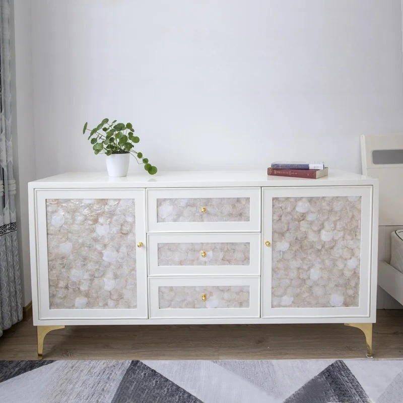 

Nordic Cream Style Solid Wood Shell Entrance Cabinet Household Minimalist Storage Cabinet