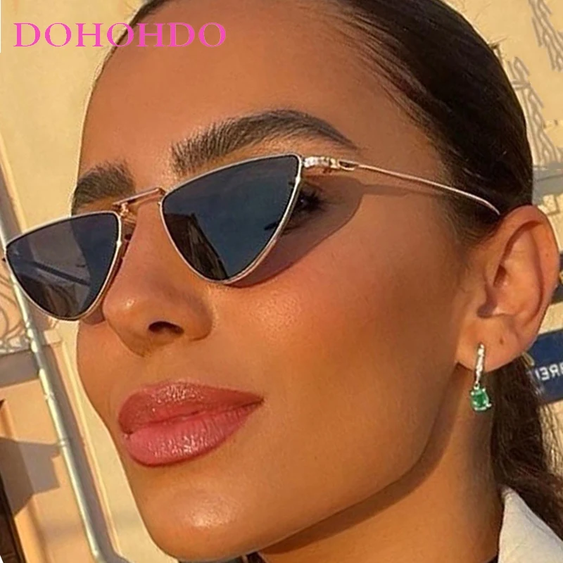 

New Metal Sexy Cat Eye Brand Women's Sunglasses Designer Pink Triangle Sunglasses Fashion Brand Small Frame Black Glasses Shades