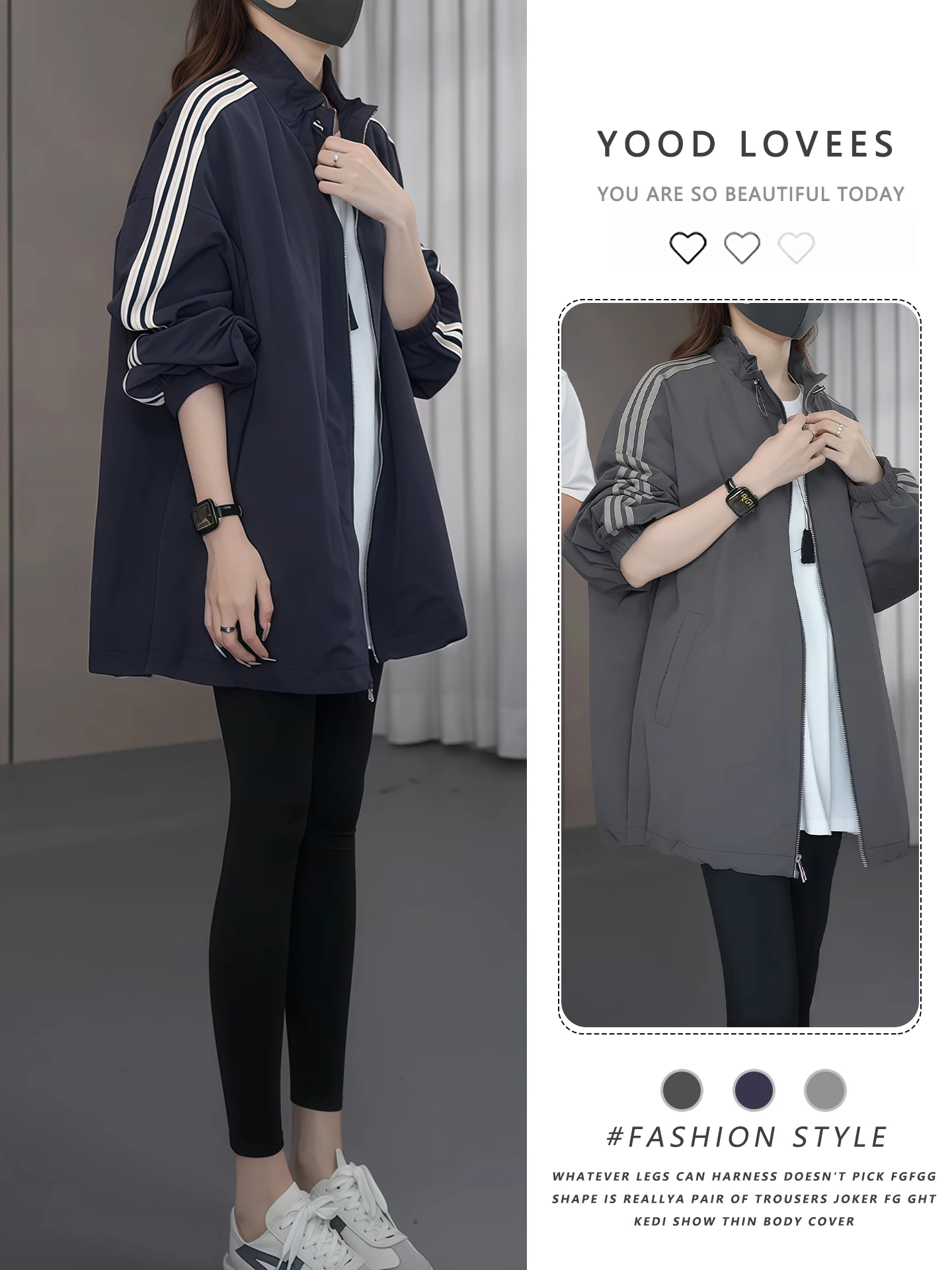 Spring Autumn Casual Loose Fit Commute Ready Lightweight Stand Collar Jacket Women's Fashion Upperwear Polyester Fiber Long S...