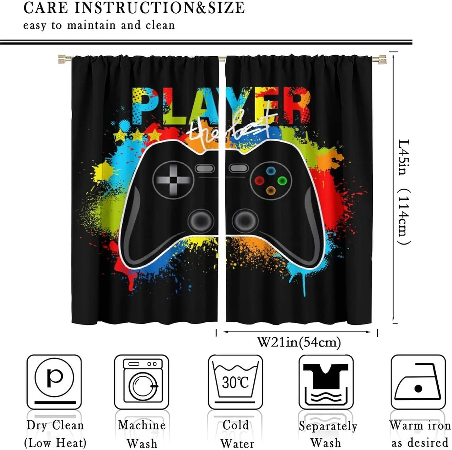 Boys Gaming Curtains,Gamepad Game Controller Décor Curtains for Teens Kids Bedroom Living Room Gaming Room Graffiti Style Window