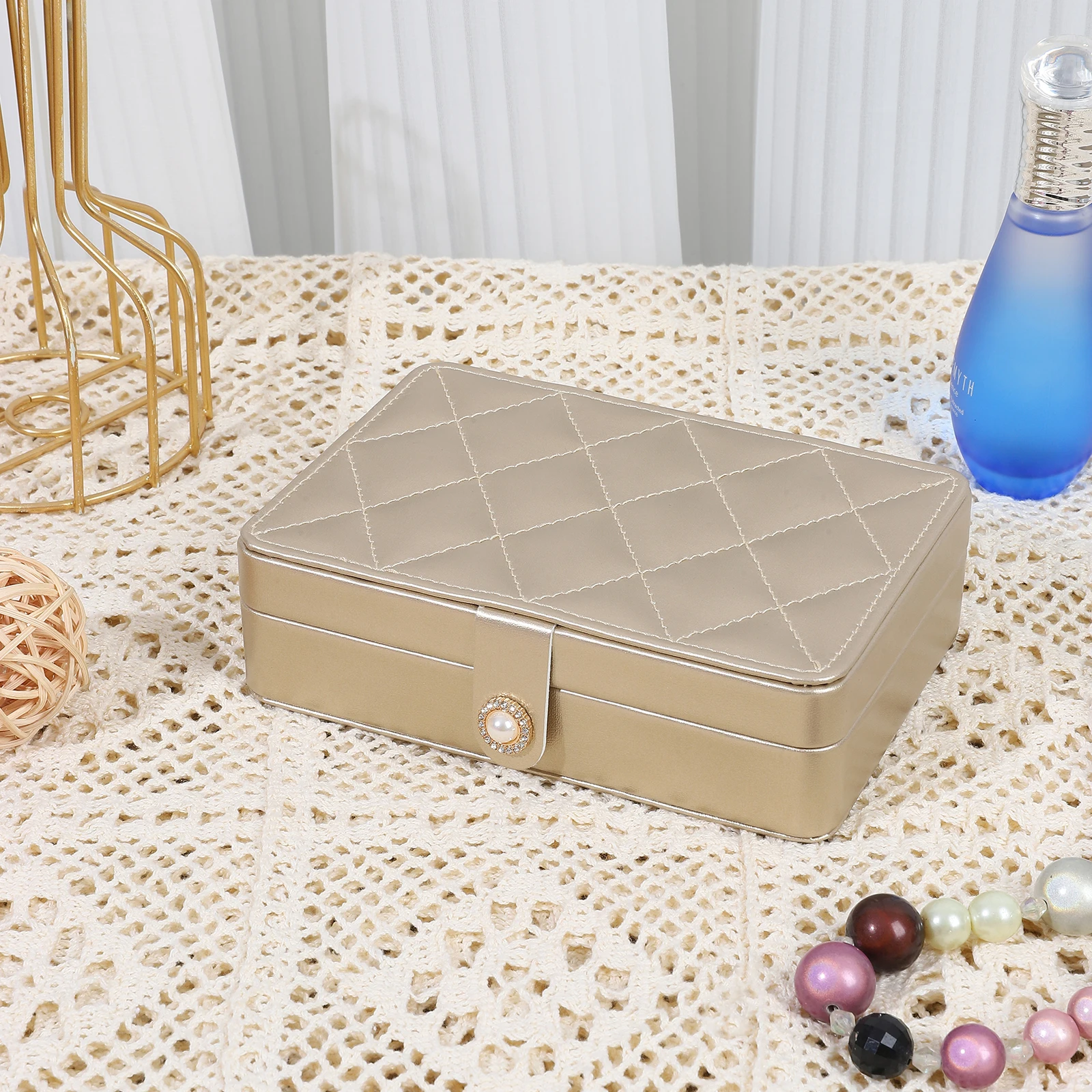 Portable Jewelry Organizer Box For Women Necklace Earring Ring Storage Display For Case Elegant Rhombus Design Gift