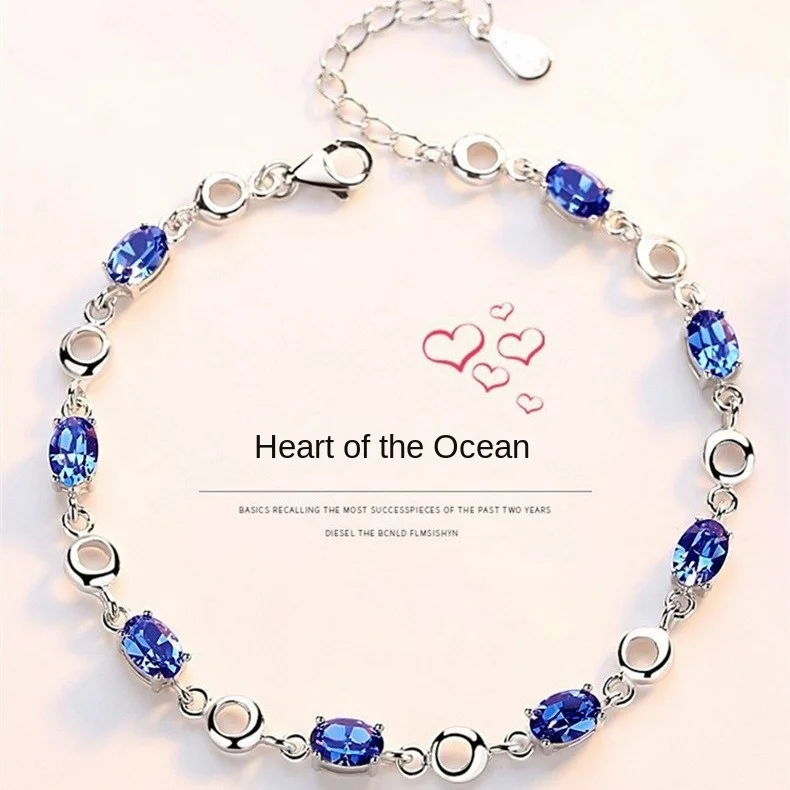 

MDLFES Moissan Diamond Style Japanese to simple trend rose red bracelet imitation aquamarine topa thick plated PT950 bracelet