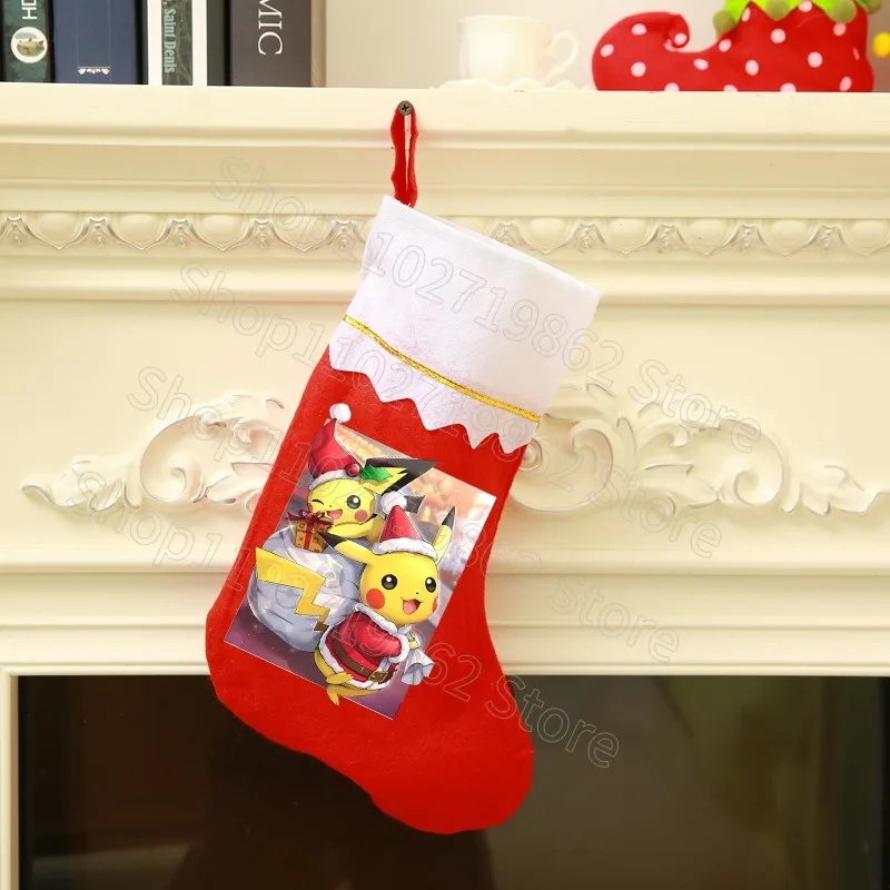 Pokemon Pikachu Calzini natalizi Calza di Babbo Natale Cartoon Anime Stampa Sacchetti regalo Cena di Capodanno Decorazioni per la casa Decorazioni natalizie