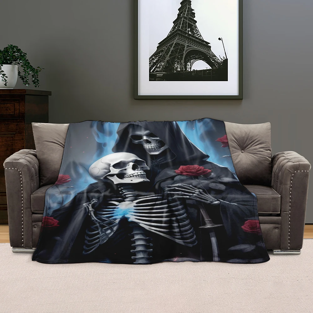 Customized Blanket Skull Warmth Halloween Undead Fleece Blanket, Bedroom Sofa Travel Blanket