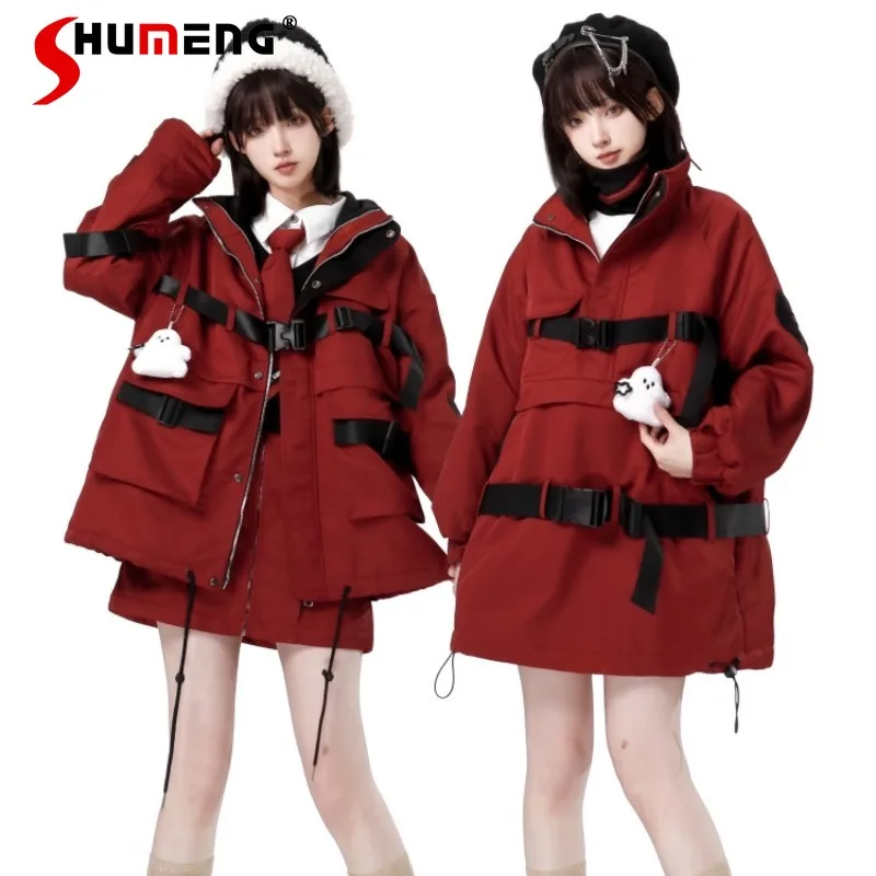 2024 Autumn Winter New Red Black Tooling Velvet Thick Coat Winter Christmas And New Year Special Design Long-sleeved Y2k Parkas