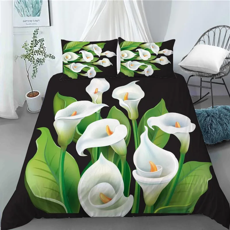 Custom Calla Lily Flower 3 Pcs Duvet Cover Set Fashion Bedding Sets Comforter Duvet Cover Pillowcase Home Textiles 1007